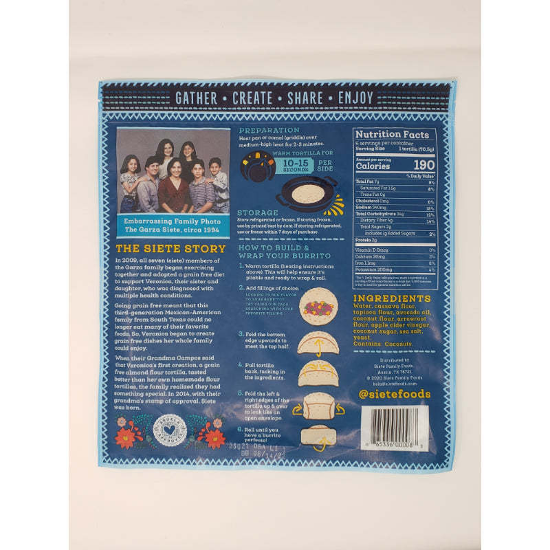 Siete Giant Burrito Sized Grain-Free Tortillas, 6 count, Pack of 6 Food Items