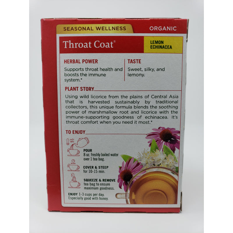 Traditional Medicinals Organic Throat Coat® Herbal Tea Lemon Echinacea 16 Tea Bags Beverages
